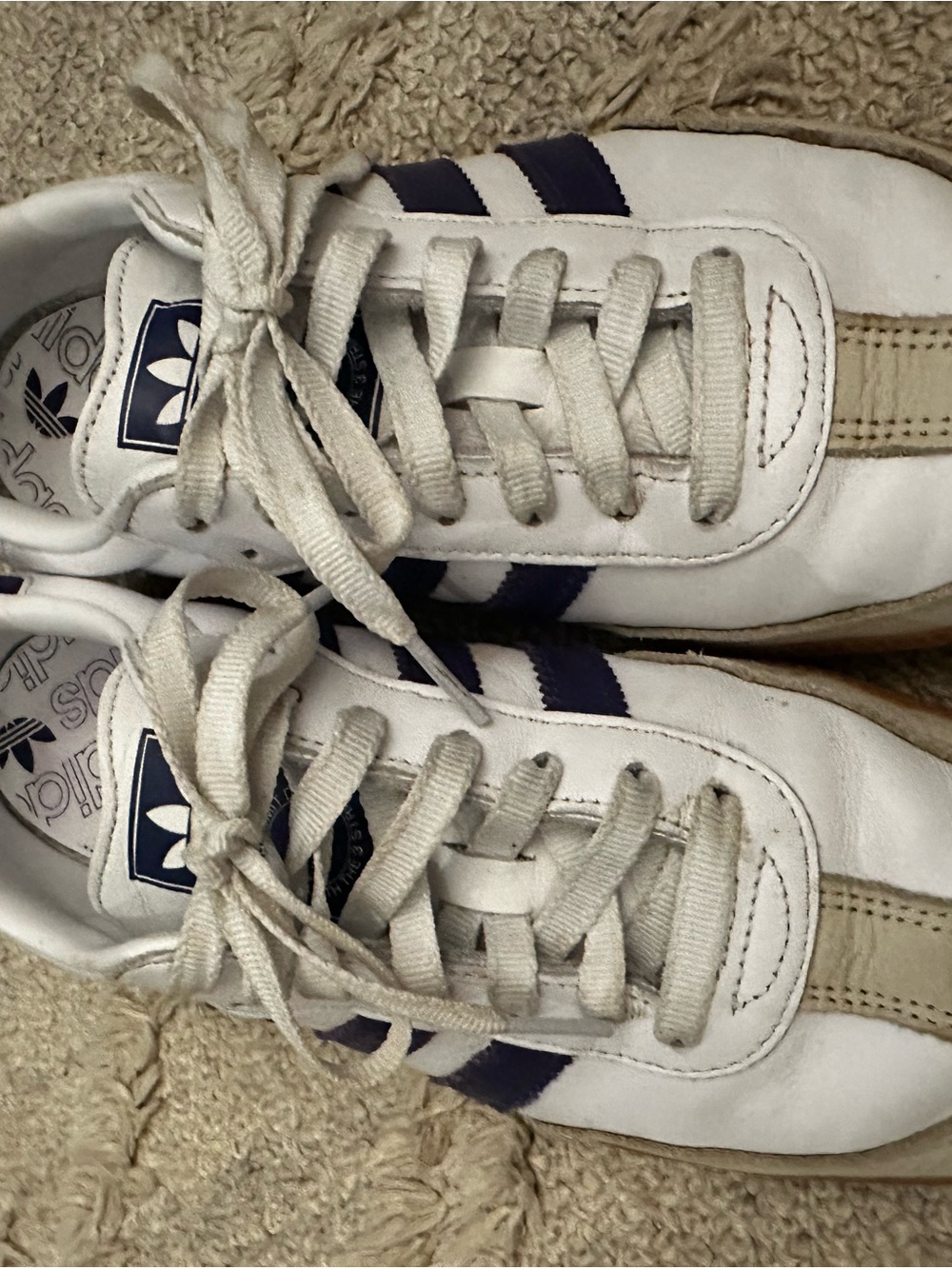 adidas Samba White and Navy Leather Sneaker - Picture 3 of 4